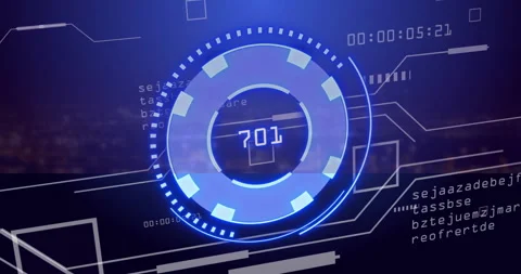 Futuristic digital interface with rotating elements and numbers animation over Stock Footage 305221885