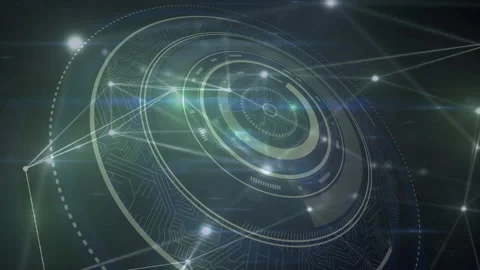 Futuristic digital interface with rotating elements and glowing lights animation Stock Footage 305367407