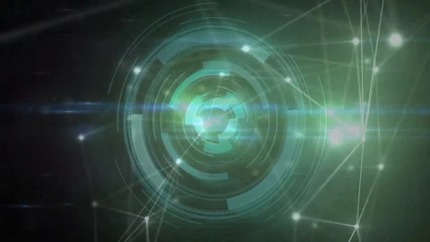 Futuristic digital interface with rotating elements and connecting lines Stock Footage 305367408