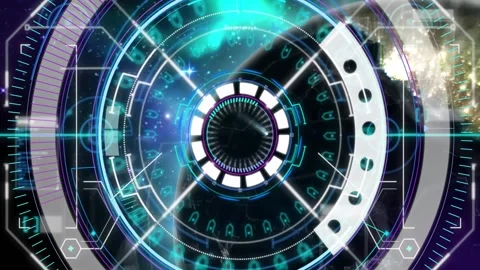 Futuristic digital interface with rotating elements and data visualization Stock Footage 327063698