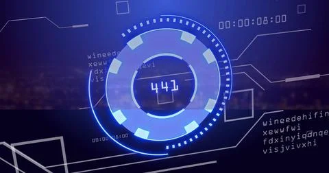 Futuristic digital interface with rotating elements and numbers image over data Stock Photos