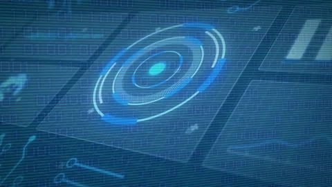 Futuristic digital interface with rotating target animation over binary code Stock Footage 305431390