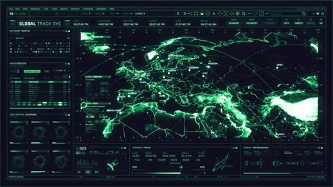 Futuristic digital interface screen. Blue cyber map, locating objects with GPS Video stock 141602969