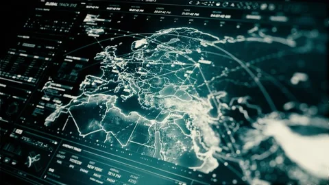 Futuristic digital interface screen. Tracking location all over the world Stock Footage 141603432
