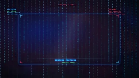 Futuristic Digital Interface with Scrolling Binary Code and Blue HUD Elements Stock Footage 336775348
