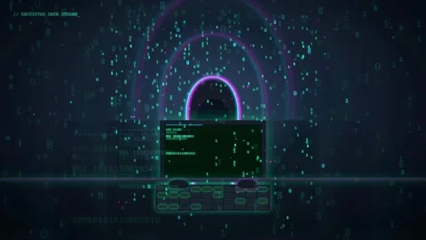 Futuristic Digital Interface with Scrolling Code and Glowing Data Visualization Stock Footage 343157418