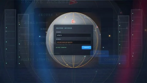 Futuristic Digital Interface with Secure Access Login Screen and Data Stock Footage 343157243