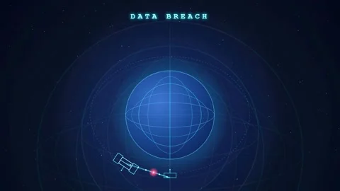 Futuristic Digital Interface Showing Global Data Breach Alert with Holographic Stock Footage 343167102