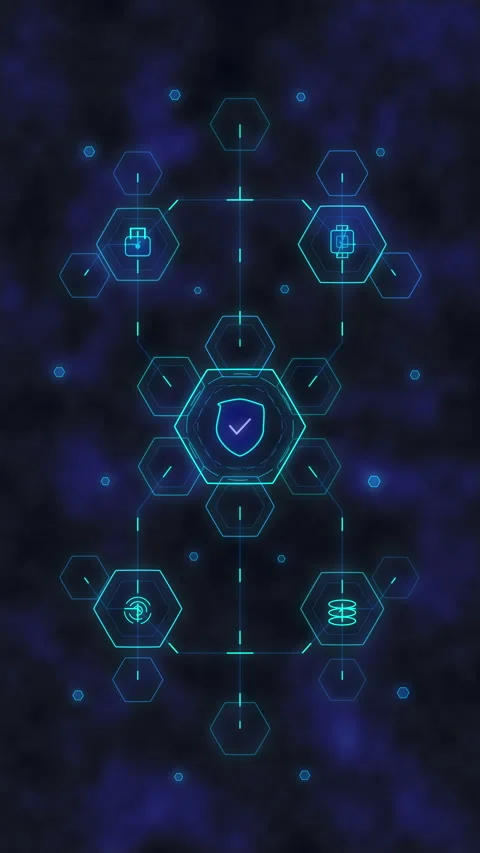 Futuristic digital interface showing network security shield, data technolo.. Stock Footage 348336776