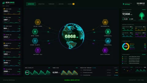 Futuristic digital interface showing smart grid energy management and renew.. Stock Footage 334655244