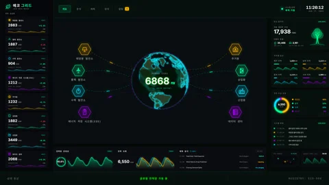 Futuristic digital interface showing smart grid energy management and renew.. Video stock 334656064