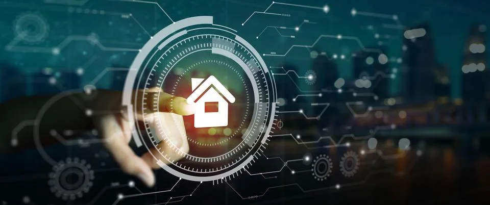 Futuristic digital interface of Smart Home automation control system. Stock Photos