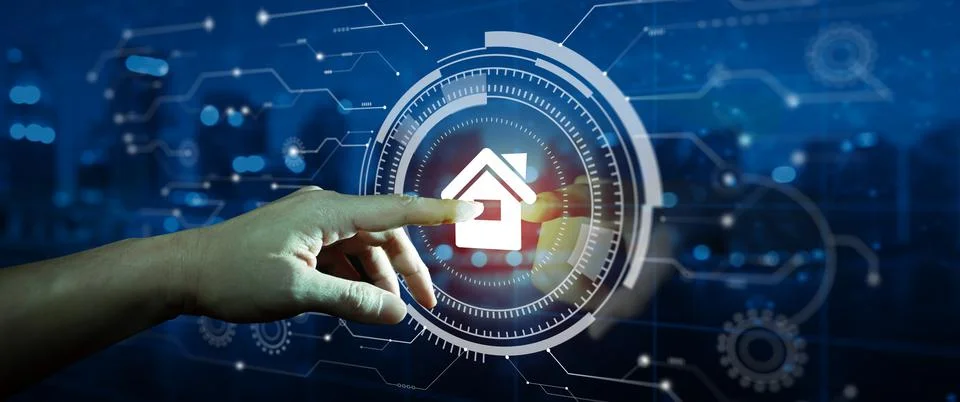 Futuristic digital interface of Smart Home automation control system. Stock Photos