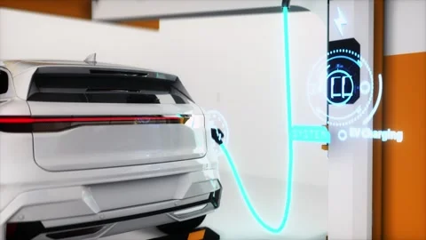 Futuristic Digital Interface White Electric Vehicle Charging Station with A.. Stock-Footage 314066665