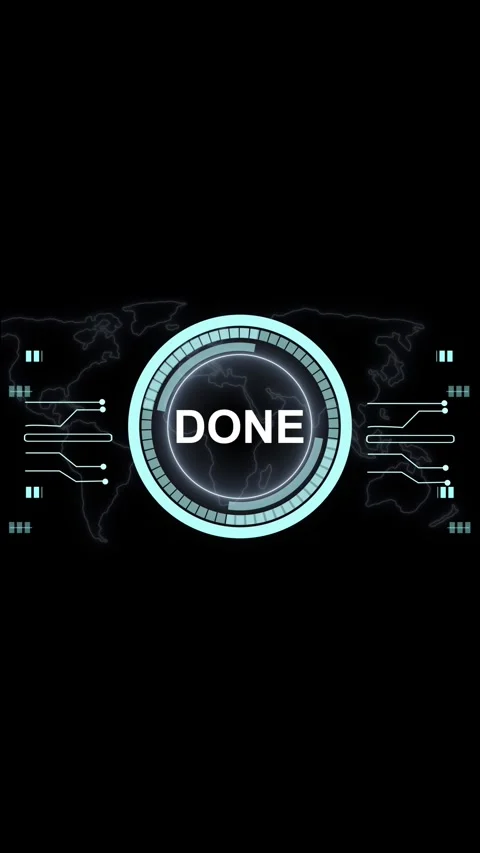 Futuristic Digital Interface with the Word DONE and World Map Overlay done .. Stock Footage 337462695