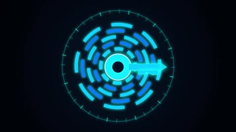 Futuristic digital key hud element rotating on dark background with blue gl.. 스톡 동영상 346454073