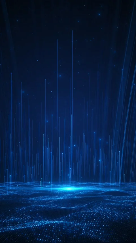 Futuristic digital landscape with flowing binary code Blue data matrix Stock Footage 312434951