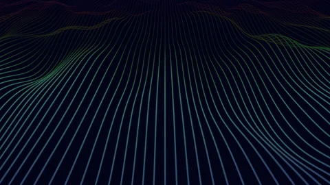 Futuristic digital landscape with flowing neon grid lines on dark background Stock Footage 334139759