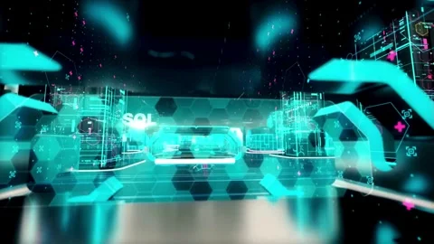 A futuristic digital landscape with neon lights and abstract shapes Vídeos de archivo 314935068