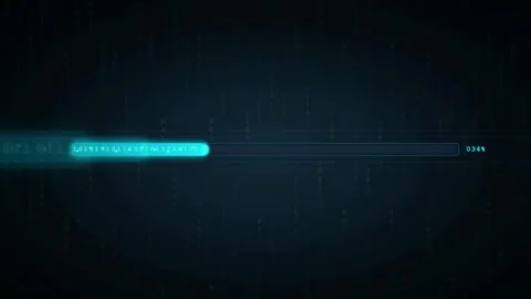 Futuristic Digital Loading Bar with Glowing Blue Light and Binary Code on Dark Stock-Footage 341828913
