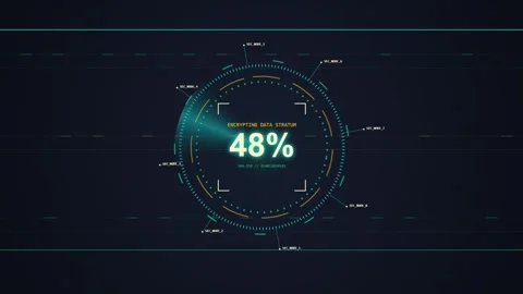 Futuristic Digital Loading Circle with 0% Progress Bar and HUD Elements Stock Footage 348415898