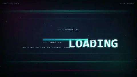 Futuristic Digital Loading Screen with Glitch Effects and Cyberpunk Interface Stock Footage 345756878