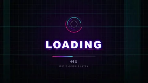 Futuristic Digital Loading Screen with Progress Bar and Circular Animation on Stock Footage 345756894