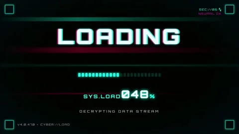 Futuristic Digital Loading Screen with Progress Bar and Cyberpunk Data Stock Footage 345759006