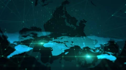 Futuristic Digital Map with Glowing Grids and Points in a Dark Blue Atmospher Stock Footage 339052043