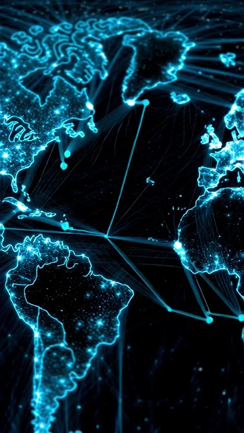 Futuristic Digital Map of the World in Blue Light Stock Footage 312842353