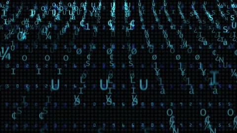 Futuristic Digital Matrix Display With Binary Code and Symbols Visualization Stock Footage 306850725