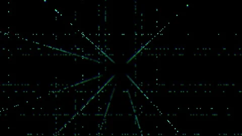 Futuristic Digital Matrix of Green and Blue Particles on a Black Background Stock Footage 341374296