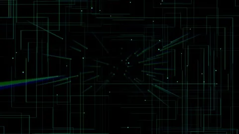 Futuristic Digital Matrix with Neon Green Lines and Technological Patterns Stock Footage 341374372