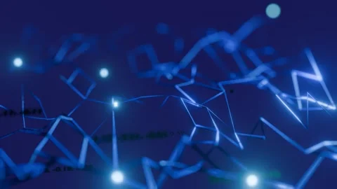 Futuristic Digital Mesh with Floating Data Stock Footage 303599793