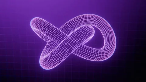 Futuristic Digital Mesh Torus Knot Animation with Neon Purple Grid Lines. 4K 库存影片 331374082