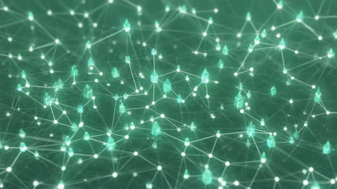 Futuristic digital network abstract connecting nodes and geometric shapes g.. Stock Footage 321340476