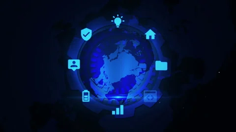 Futuristic Digital Network with Blue Tech Icons and Global Map 스톡 동영상 339114084