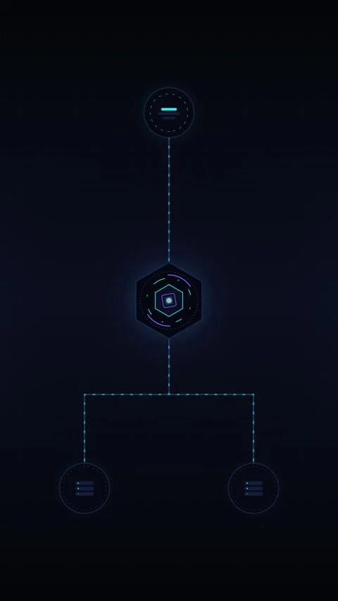 Futuristic digital network flowchart hud interface with glowing data nodes .. Stock Footage 348284793