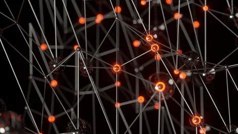 Futuristic digital network with glowing nodes and connections. Illustration