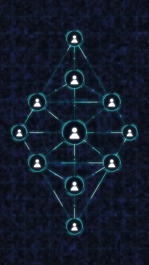 Futuristic digital network map diagram interface with glowing nodes and Stock Footage 347567760