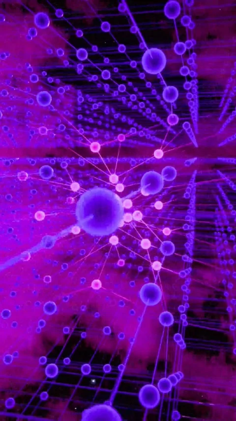 Futuristic digital network nodes connecting in motion. Abstract glowing data Stock Footage 339638059