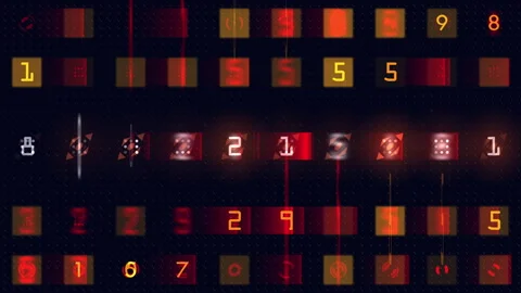 Futuristic Digital Numbers and Glowing Blocks in Abstract Data Visualization Video stock 317620726