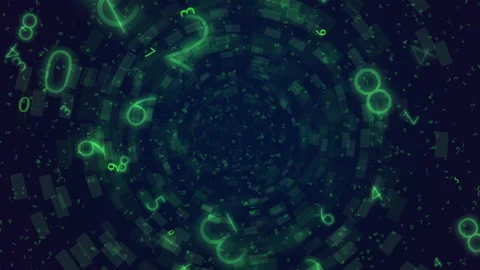 Futuristic Digital Numbers Spiral Data Neon Green Codes In Dark Abstract BG Video stock 321740793