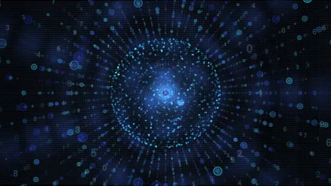 Futuristic Digital Numeric Data Vortex With Blue Particles Light Rings Stock Footage 318152861