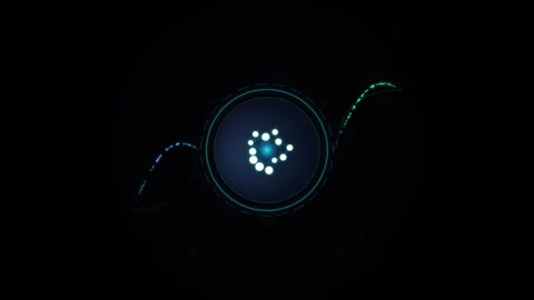 Futuristic digital orb with pulsing blue lights and dna strands against bla.. Stockbeeldmateriaal 345984025