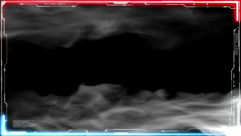 Futuristic digital overlay with glowing red and blue neon borders and flowing Stock Footage 339257195