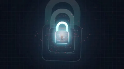 Futuristic Digital Padlock Animation with Glowing Blue Light on Dark Technical 스톡 동영상 343171750
