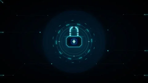 Futuristic digital padlock with glowing cyan accents and data connection li.. 動画素材 335826722