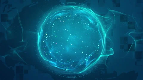 Futuristic Digital Particle Sphere and Wave Background Stock Footage 339043997