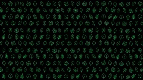 Futuristic digital pattern of glowing green leaf icons on dark background Stock Footage 320815745